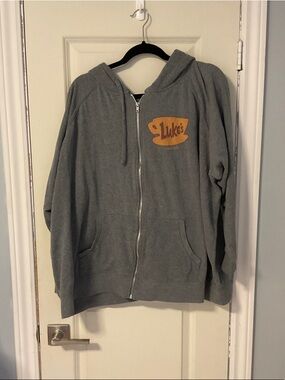 torrid Gray Zip Hoodie with Gold Luke's Coffee Logo